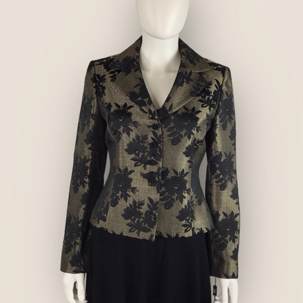 Tahari NWT Gold & Black Blazer Floral Jacquard Evening Jacket Sz 4